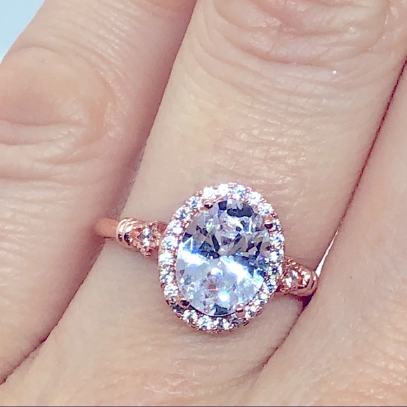NEW Rose Gold Oval Cut Diamond Cubic Zirconia Ring - Picture 6 of 8